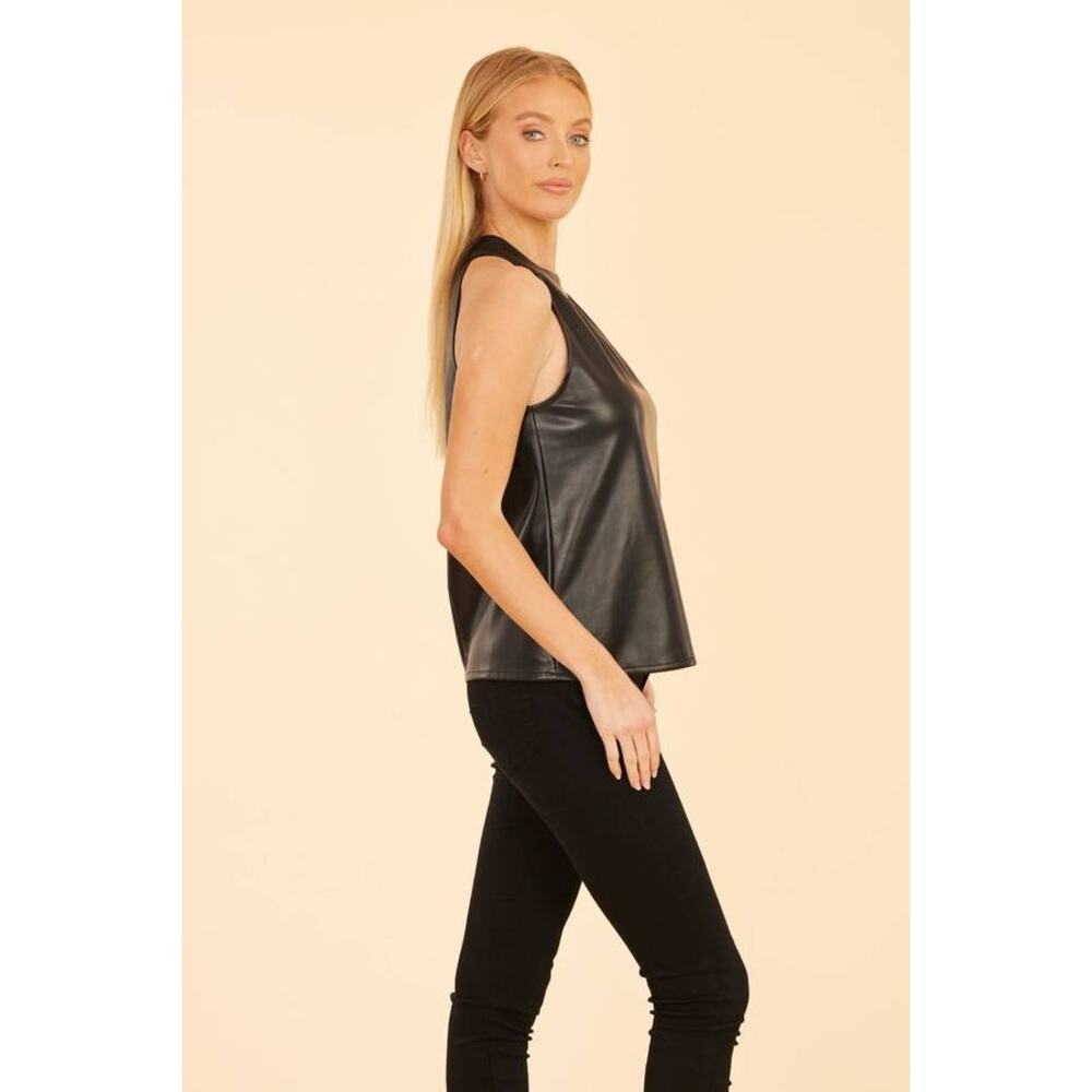 Dolce Cabo Hashi Vegan Faux Leather Halter Top Black S NWT Quiet Luxury Edgy - Picture 5 of 7